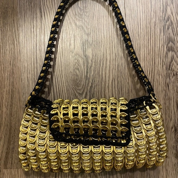 HANDMADE Gold Metal Upcycled Soda Tab Pop Top Crochet Retro 60s Inspired Purse - Picture 2 of 16